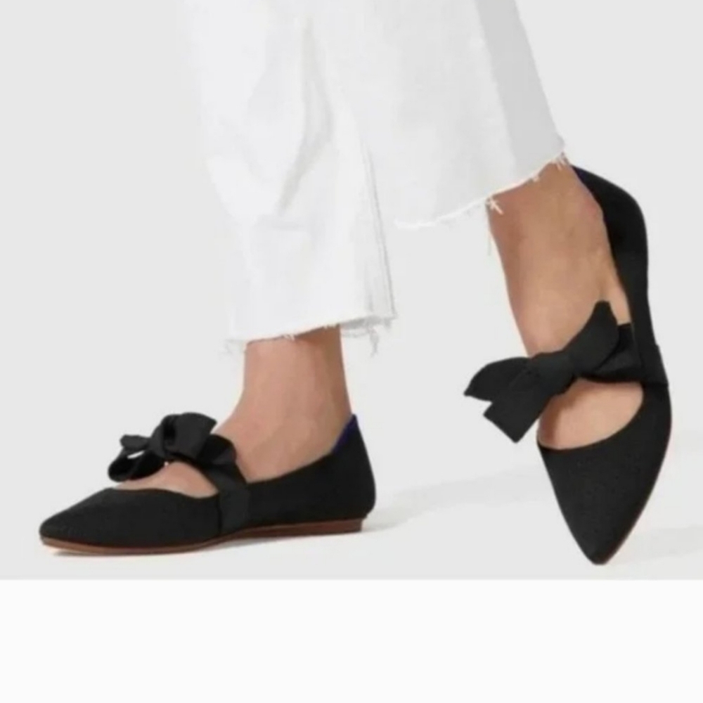 ROTHY'S Women's Black Blue Halo Pointy Bow Mary Janes Ballet Flats 6.5